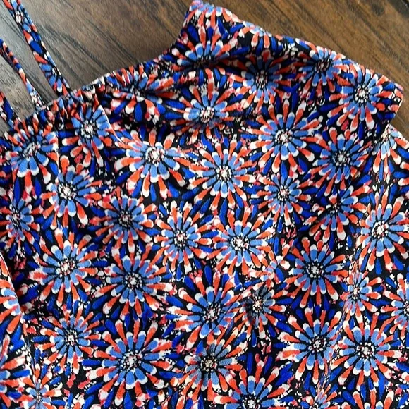 Promod Blue/Red Floral One Shoulder Ruffle Front Dress - Picture 3 of 11